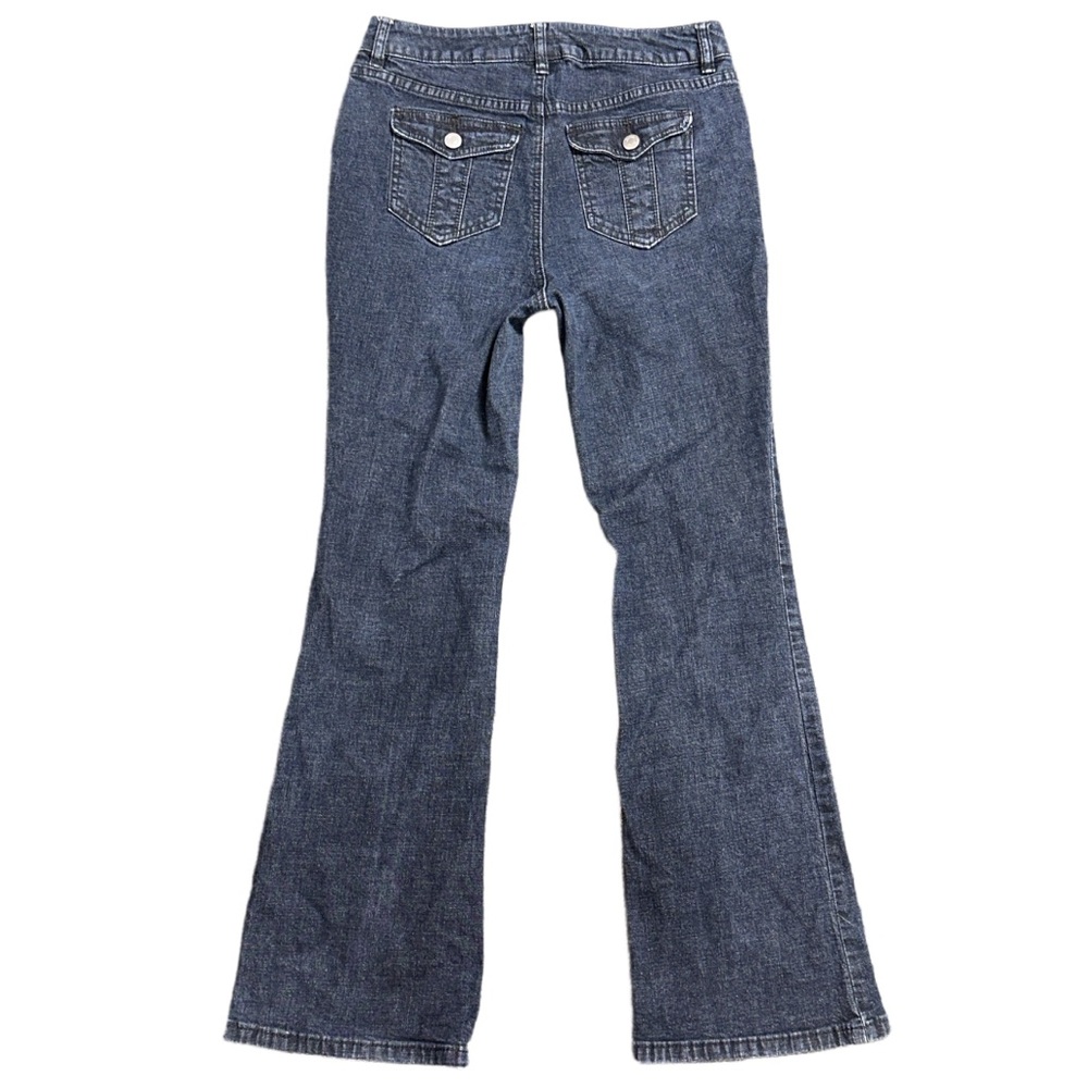 Y2K LIZ & CO PETITES women's dark navy lowrise flare jeans, 4P.